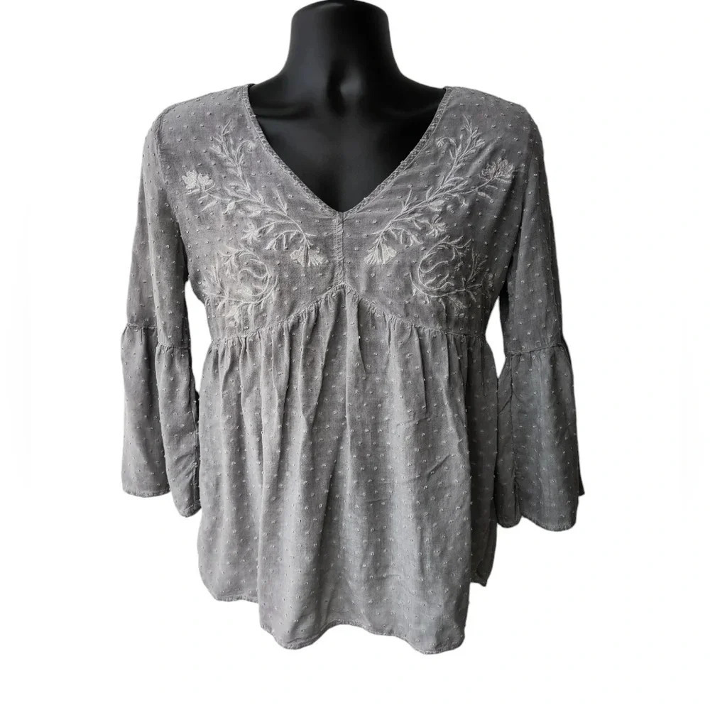 Knox Rose Women's Boho Girly Feminine Embroidered Three Quarter Sleeve Top M - Picture 9 of 9